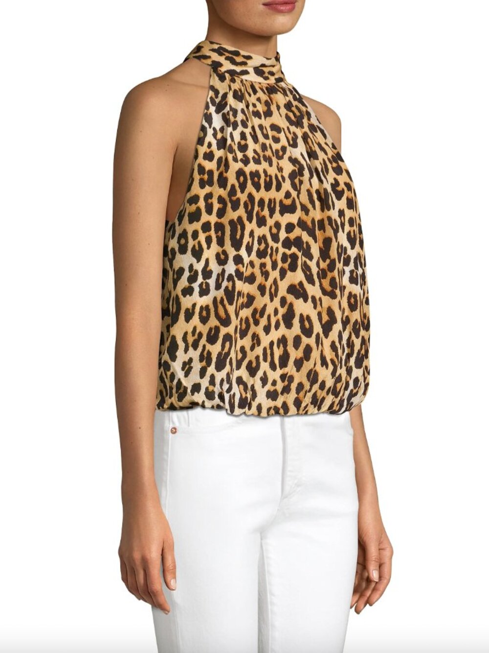 $265 alice + olivia Brown Leopard Silk Blouse Maris Halter Tank Top size Medium